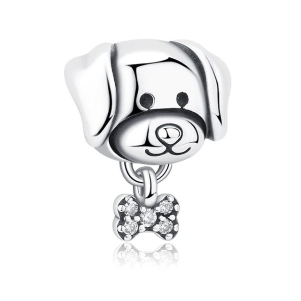Pet Puppy Dog and Bone Bracelet Charm - S925 Sterling Silver Fits Pandora